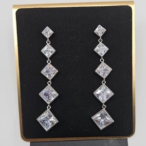 💋Lux Silver Estate Style Formal Post Back Zircon Drop Dangle earrings